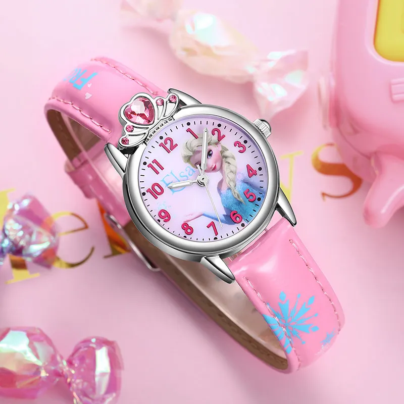 Big Sale Cute Girl Quartz Watch Fashion Leather Women Wristwatch Ladies Luxury Rhinestone Beautiful Clock Frozen Time Kids Hours enlarge