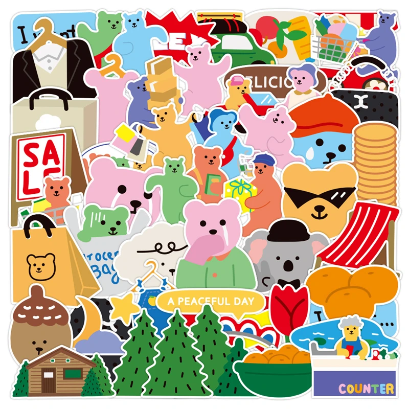 

10/30/50 PCS Ins Cute Bear Graffiti Cartoon Anime Sticker Waterproof Package Luggage Laptop DIY Electric Car Helmet Cup Sticker