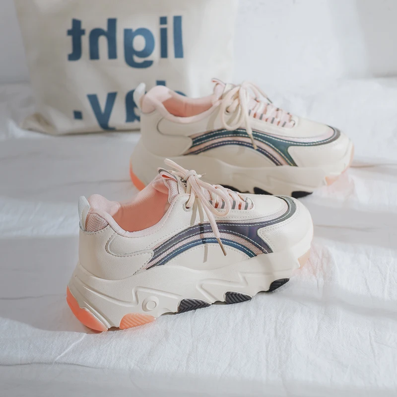 

Women Chunky Sneakers Platform Ulzzang Fashion Woman Lace Up Vulcanized Shoes 5cm Tenis Female Thick Sole Sports Casual Shoes