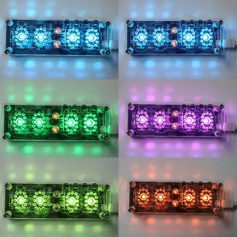 

IN-12 Glow Tube Clock 4-Bit DS3231 IN12 Nixie Tube Clock Steampunk Decor Gift with Multicolor RGB LED Backlight