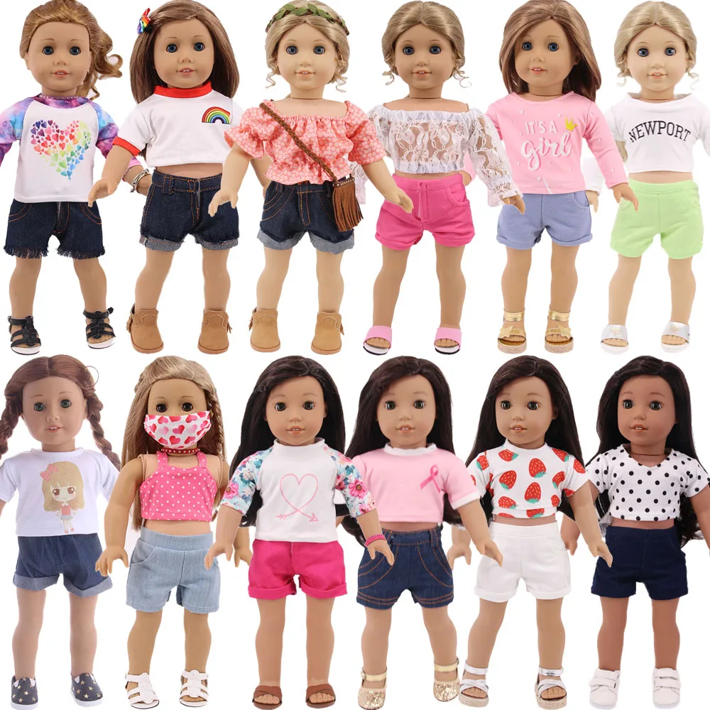 Doll Clothes Cute Animal Pattern Suit T-shirt + Jeans For 18 Inch American Doll Girl's & 43 Cm New Born Baby Clothes,Dolls Shoes
