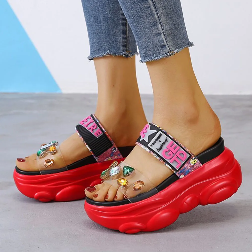 

Sorphio 2021 New Arrival Female Thick Bottom Casual Crystal Women Shoes Mixed Color Slip On Platform Slippers Women Slippers
