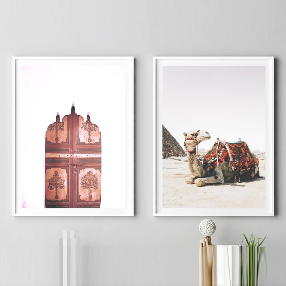 

Wall Art Canvas Painting Morocco Door Desert Camel safari Boho Nordic Posters And Prints Wall Pictures For Living Room Decor