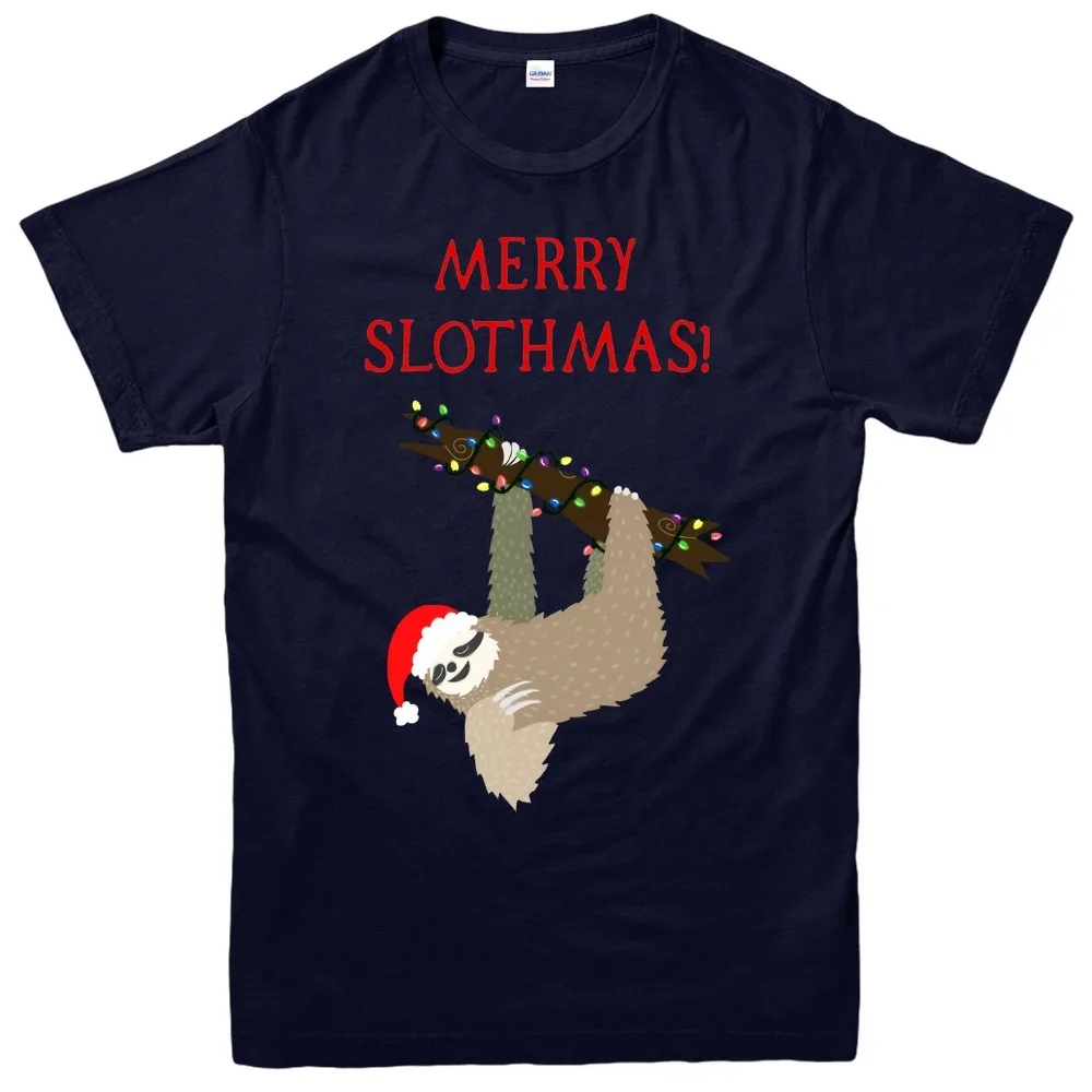 

2018 New Short Sleeve Casual Sloth Christmas T-Shirt, Merry Slothmas Xmas Gift Festive Adult & Kids Tee Top Sale 100 % Cotton