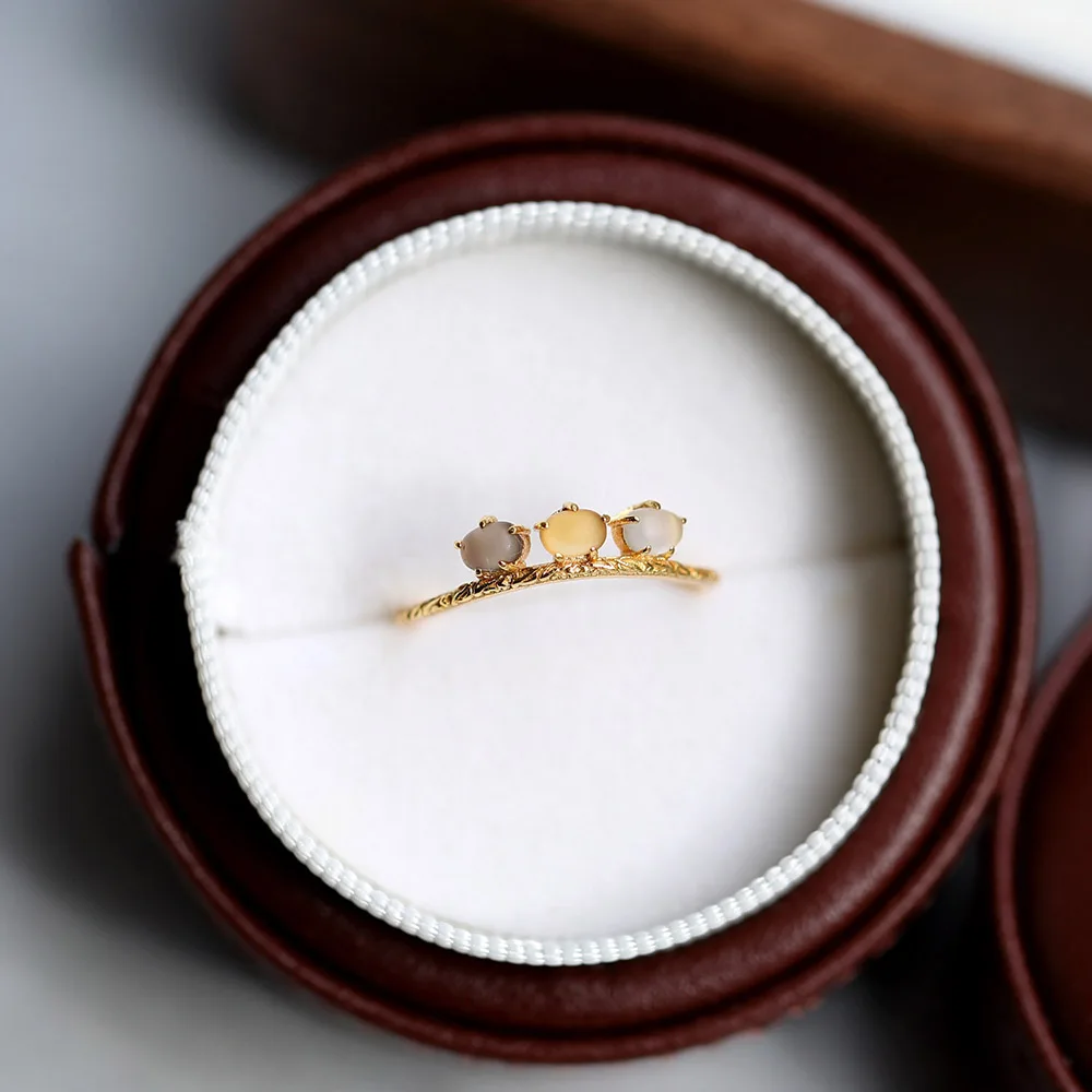 

LAMOON 925 Silver Vintage ring For Women Matte Natural Citrine Crystal Smoky Quartz 14K Light Gold Plated Fine Jewelry LMRI169