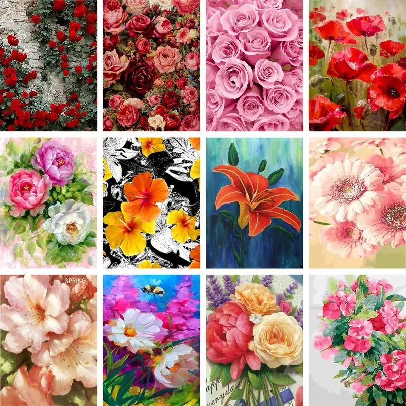 

Gatyztory 60×75cm DIY Painting By Numbers Flower Handpainted Kits Oil Painting Canvas Drawing Acrylic Paints Gift Home Decor
