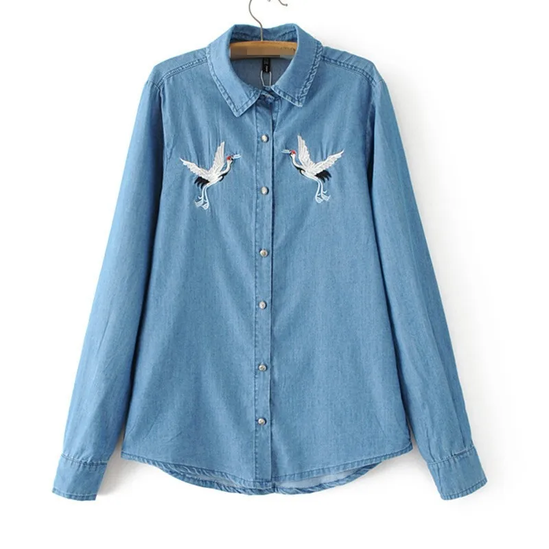 Женские джинсовые рубашки осень хит продаж вышивка в виде животных модные джинсы