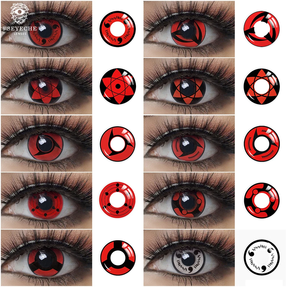 Red Sharingan Contact Lenses Colored Halloween Kakashi Itachi Sasuke Contacts Lens Anime Cosplay 2Pcs | Красота и здоровье