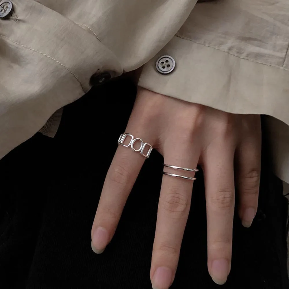

New Fashion Simple Geometric Ellipse Hollow Double Open-Loop Women Fashion Fashion Exquisite Finger Rings Gift