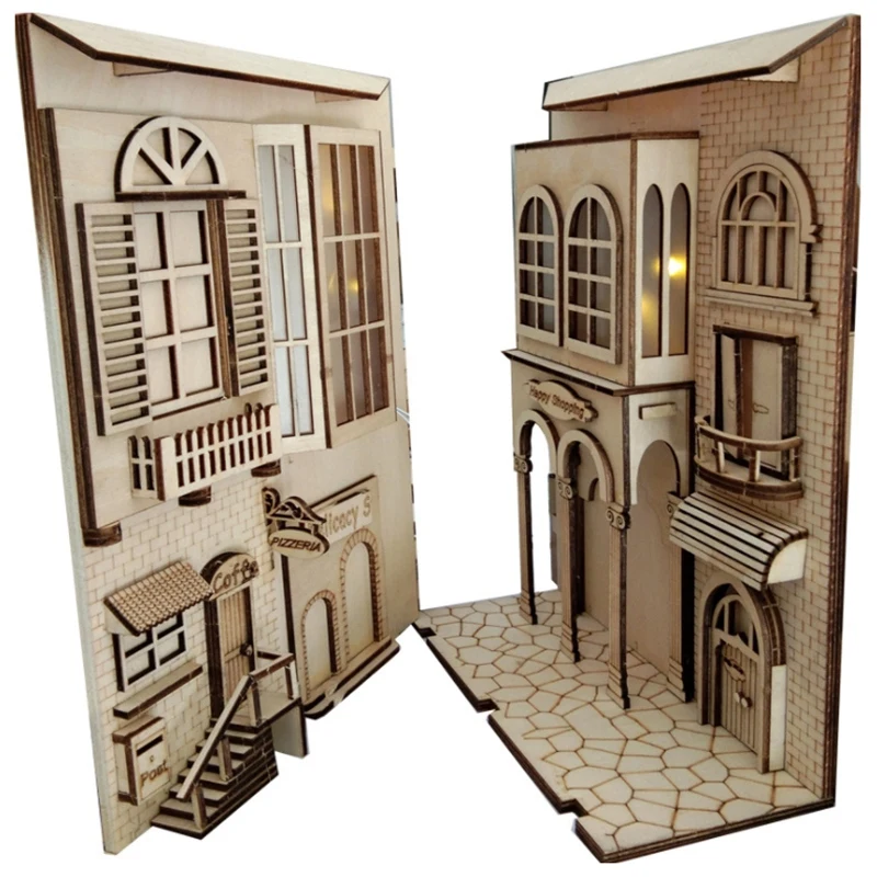 BESTDIY KIY Diagon Alley Wooden Book Nooks Art Bookends в европейском городе съемные украшения для книг