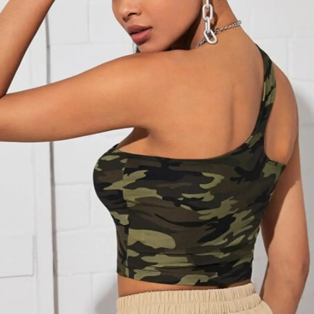 Модный женский Камуфляжный укороченный топ с лямкой на шее летняя повседневная