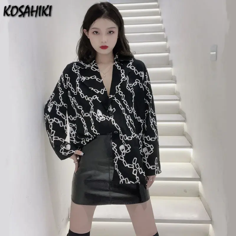 Женский Тонкий Блейзер с длинным рукавом принтом цепей | Женская одежда