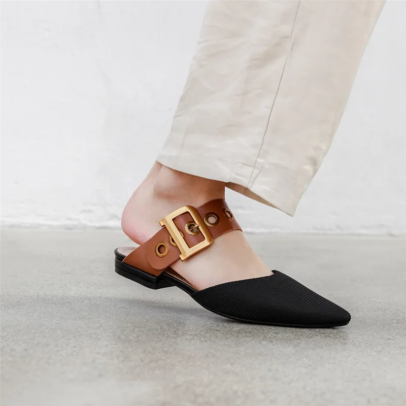 

mules shoes women summer slippers flats designer slides black luxury brand big buckle sandals moda feminina verao 2021 pantoufle