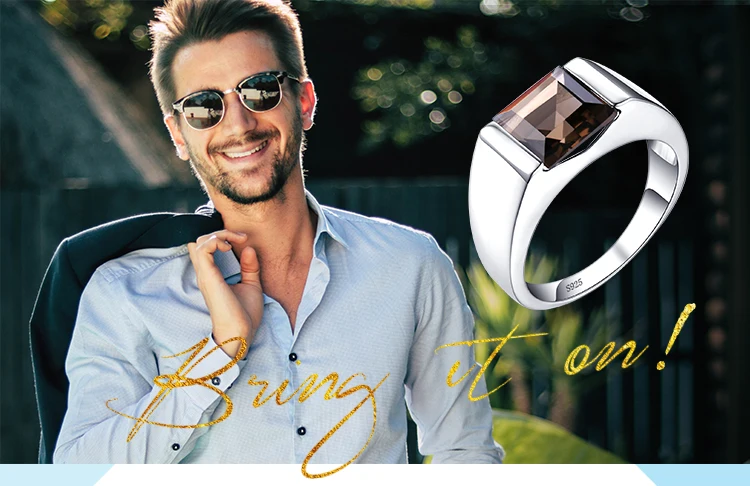 Jewelrypalace Для мужчин площади 2.2ct подлинная дымчатый кварц обручальное кольцо Твердые стерлингового серебра 925 высокое качество модный бренд ювелирных изделий