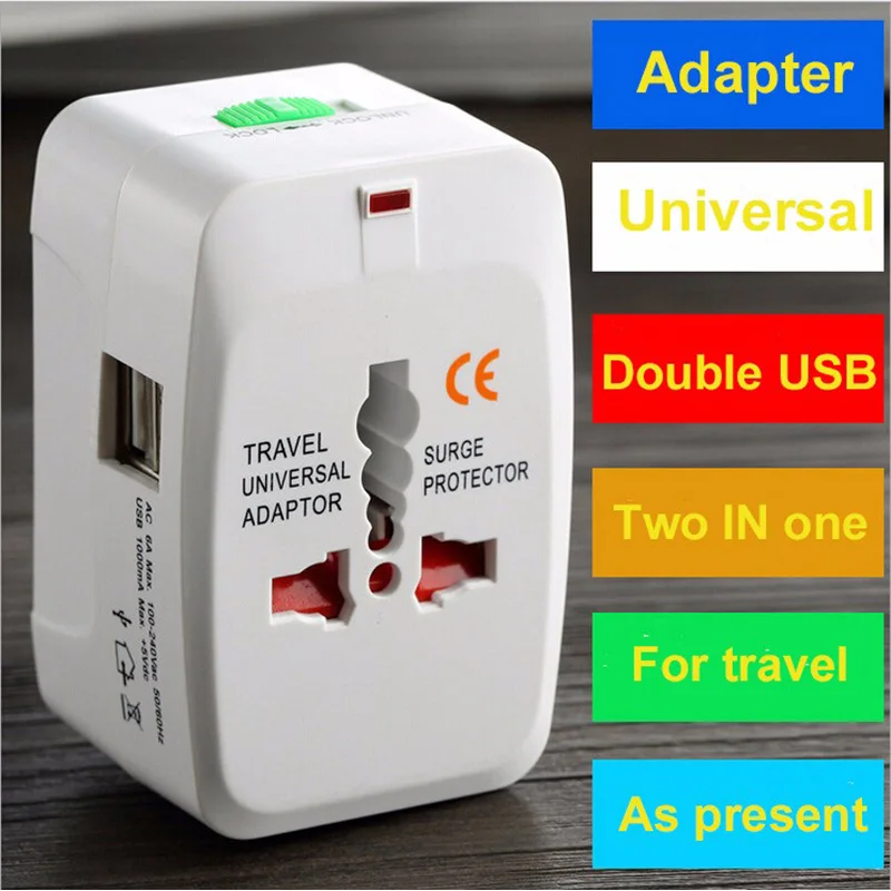 Все в одном Универсальный международный адаптер PluG 2 USB Порты и разъёмы World Travel AC
