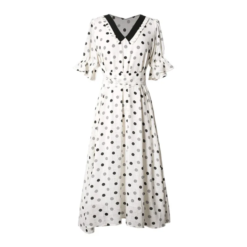 

Polka Dot Dress French style small fragrance Hepburn style waist down show thin 2021 new women's dress spring and summer