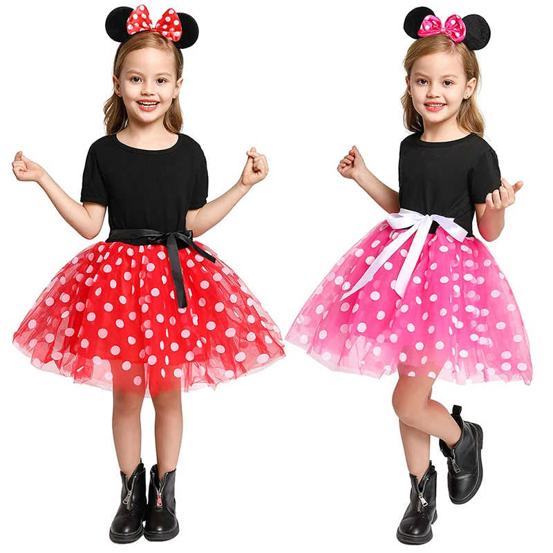 Детское платье-пачка в горошек с принтом Минни | Детская одежда и обувь