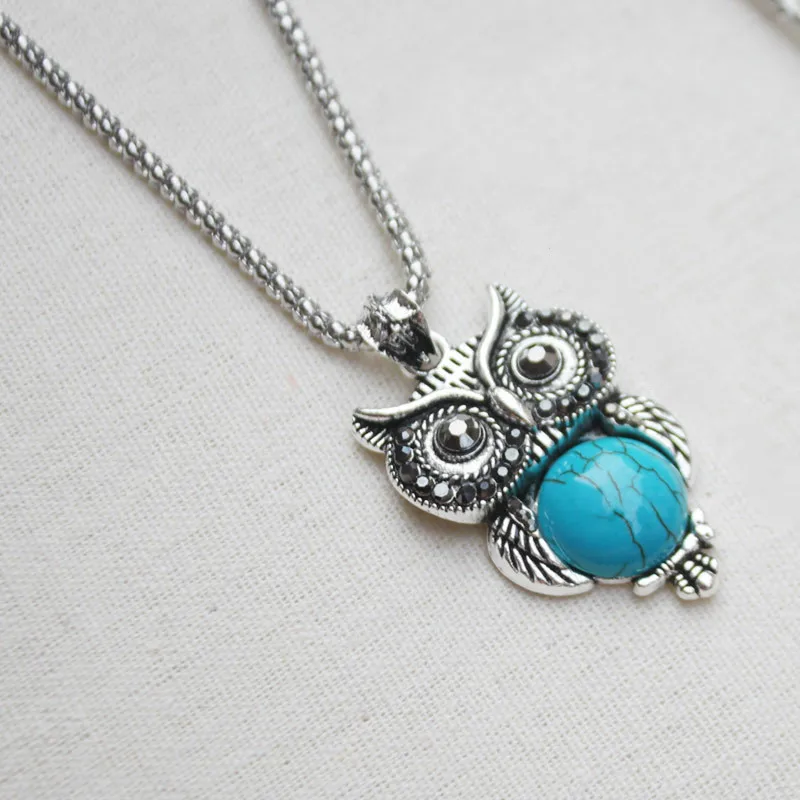 Сова Бирюзовый Ретро Ювелирные наборы кулон серьги браслет серебро 925 ожерелье