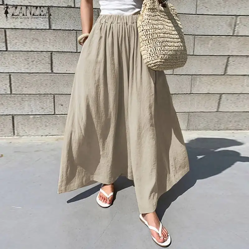 Брюки ZANZEA женские с широкими штанинами модные кюлоты повседневные длинные брюки
