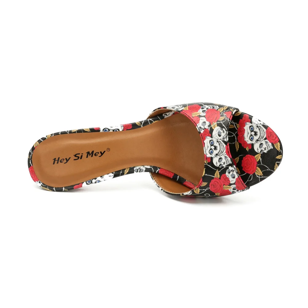 Summer Womens Slippers Sexy Platform Sandals Pu Leather Slippers for Girls High Heel 8cm Casual Sports Fitness Ladies Shoe Black