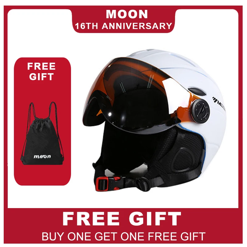 MOON Professional Half-covered Ski Helmet Integrally-molded Sports man women snow Skiing Snowboard Helmets with Goggles Visor