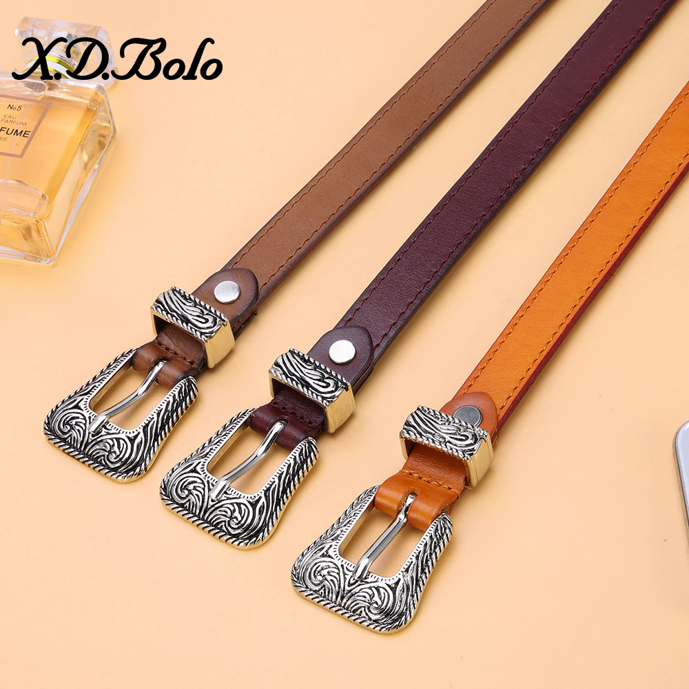 XDBOLO Retro Women Belts Black Genuine Leather Waist Belts Woman Cowskin Female Belts Alloy Pin Buckle Belt for Women Luxury