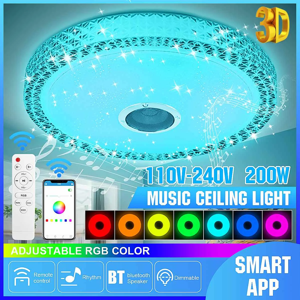

33CM! 200W Modern RGB LED Ceiling Lights Home lighting APP bluetooth Music Light Bedroom Lamps Smart Ceiling Lamp+Remote Control