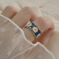 vintage small daisy flower opening rings female ins trend simple index finger enamel oil dripping ring for women jewelry gifts