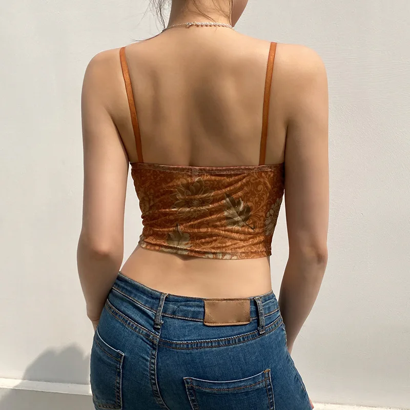 

Floral Camis Y2k Brown Crop Top Lace Frill Cute Corset Top Spaghetti Strap Sweats Harajuku Tee Tops Women Beach Vests For Women