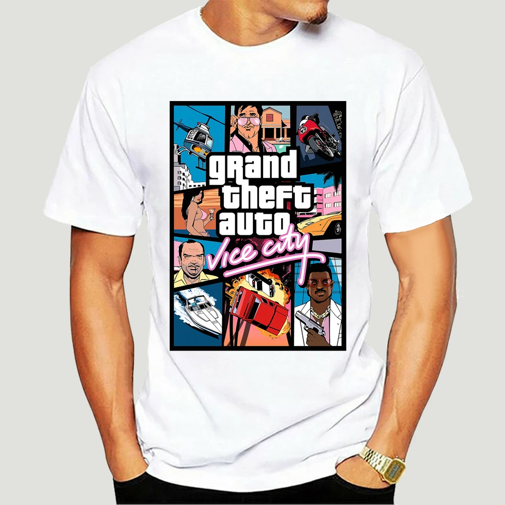 

Dropshipping Grand Theft Auto Vice City T Shirt GTA GAME T-Shirts Men T-Shirts Big Tall Pure Cotton Round Neck Tee Shirts