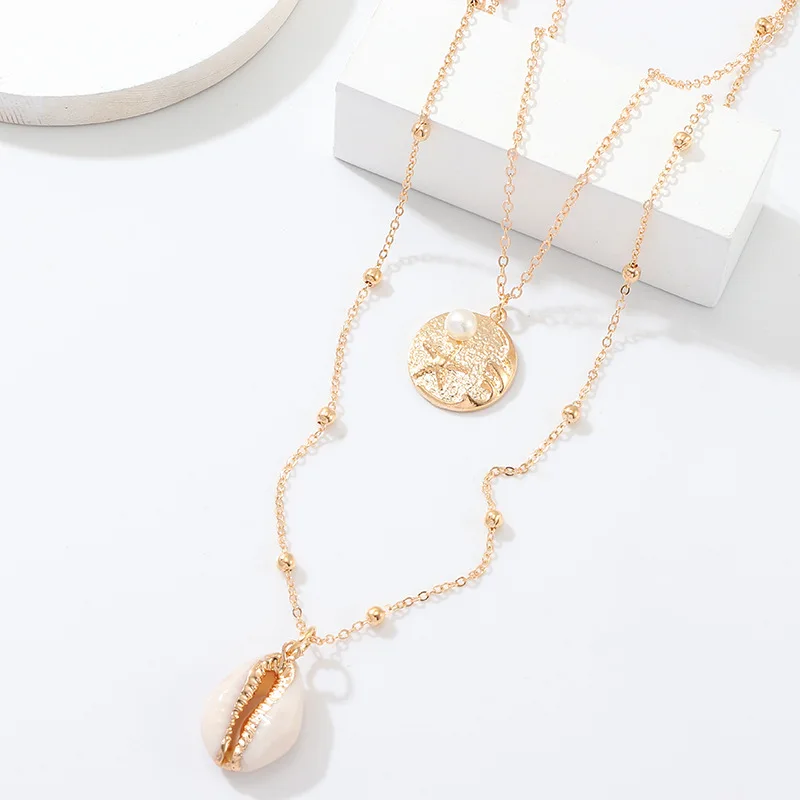 Beach Chic Double Layer Natural Shell Conch Necklace For Women European Simple Starfish Sweater Chain for Travel N225 | Украшения и