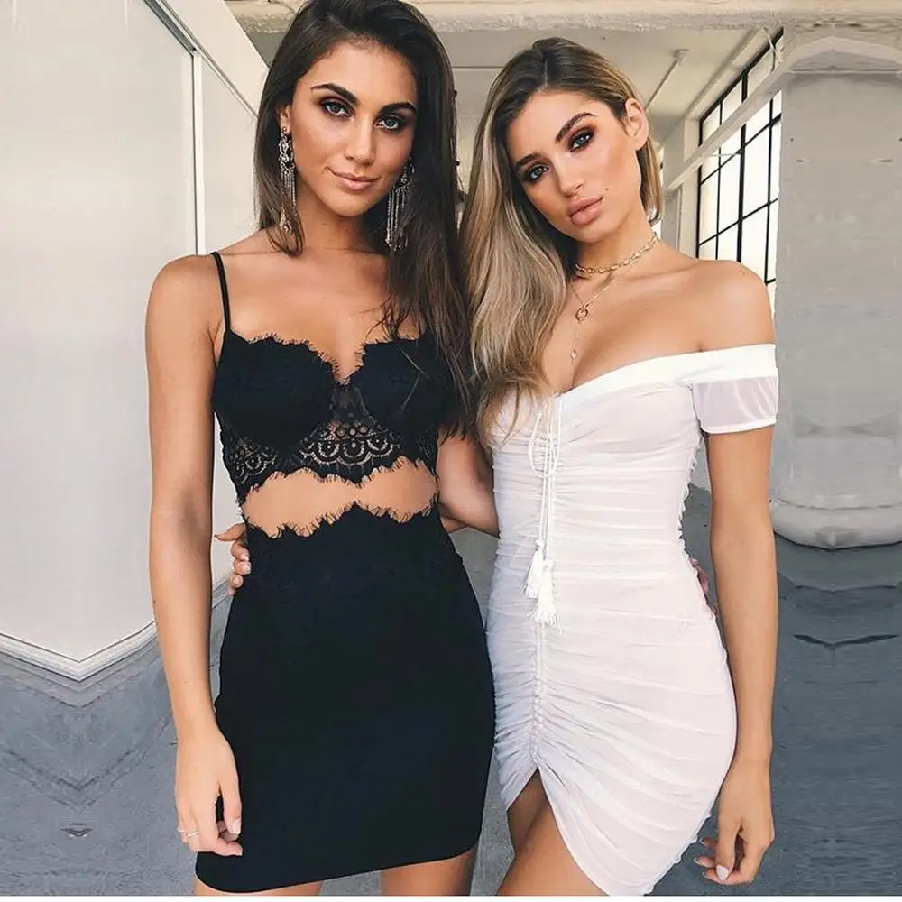 Весеннее и летнее новое черное белое Сетчатое платье с кисточками завязками