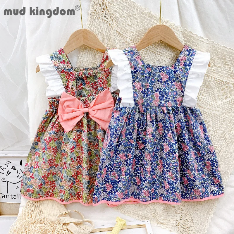 

Mudkingdom Cute Princess Dress Girls Backless Bow-knot Floral Fly Sleeves Thin Dresses for Toddler Vintage Children Clothing