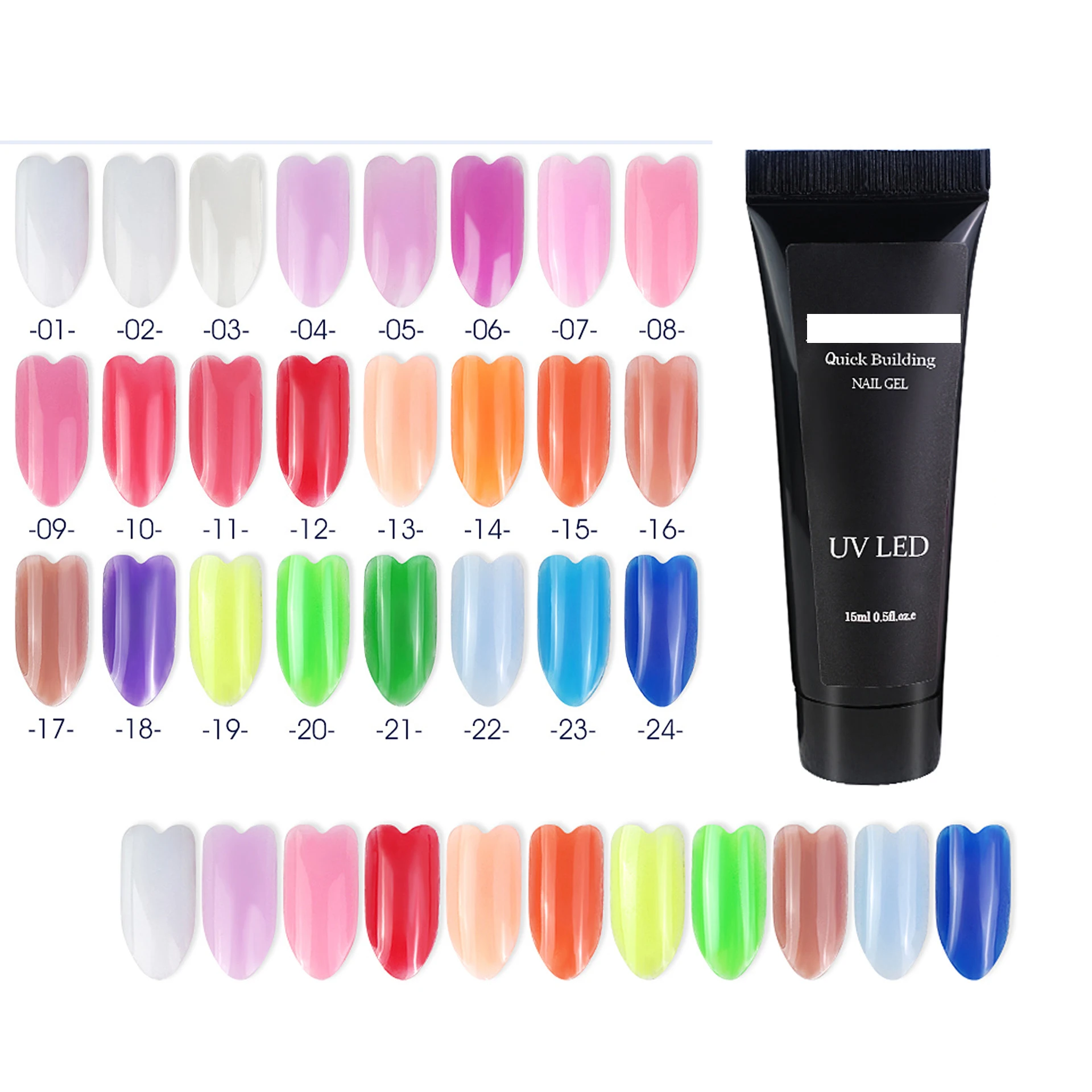 

15ml UV Extension Poly Nail Gel Pure Color Manicure Semi Permanent Varnishes Nail Polish Building Gel Long Lasting Poly Gels E01