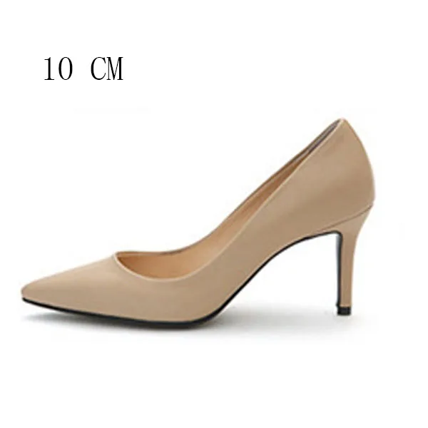 Dark nude 10 cm Женские туфли-лодочки женская брендовая обувь на высоком каблуке однотонные женские классические туфли на каблуке без застежки повседневная обувь весенне-Осенняя обувь с острым носком - Цвет: Dark nude 10 cm