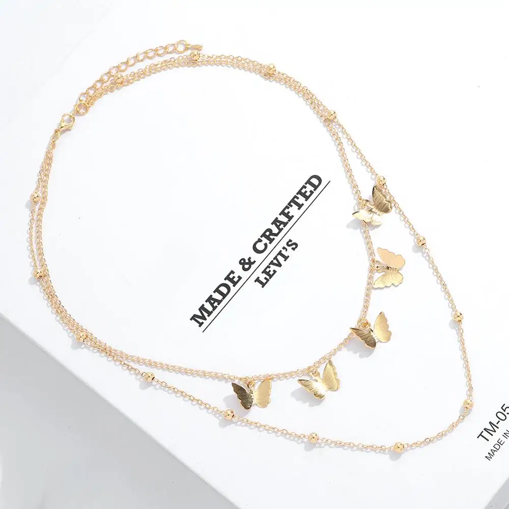 

Ladyfrisy New Butter Metal Pendant Star Fashion Lovely Golden Silver Plated Butterfly Necklace Short Women Holiday Romantic Gift