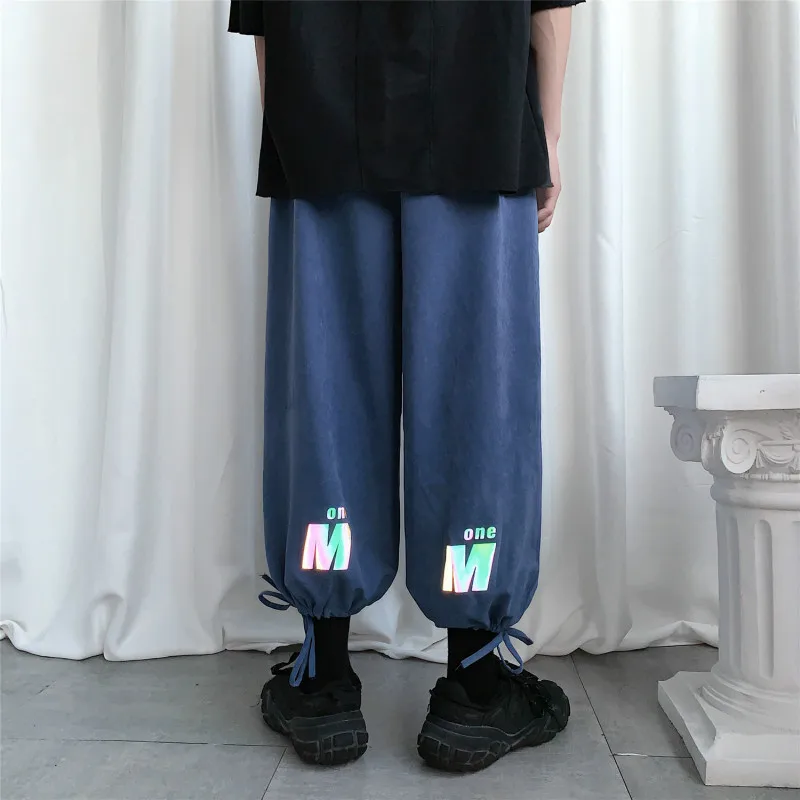 

Loose Luminous Casual Streetwear Pants Men's Reflective Cropped Trousers Sports Wide-leg Plus Size Trousers Joggers Hip Hop Men