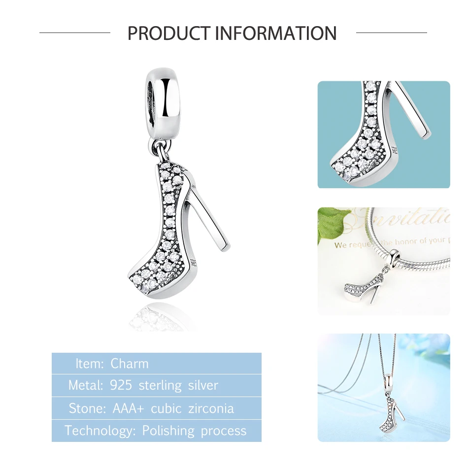 925 Sterling Silver High Heels Shoe Pendant Charm with Cubic Zirconia - Luxury Addition to Your Original Pandora Charm Bracelet image 4