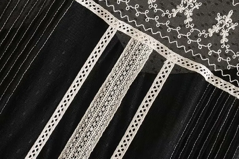 

2019 Summer Women Dress Embroidery Flower Black Tulle Dress Lace Princess Vestido De Festa Longo Runway Long Geometric Lace Full