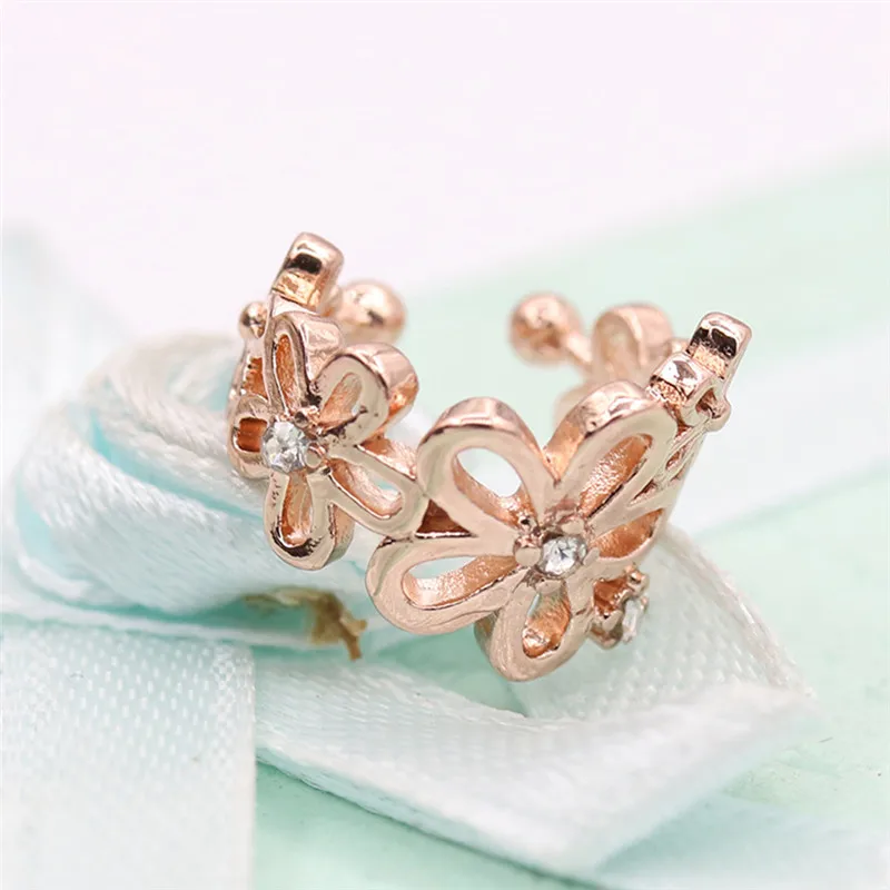 Rose Gold Color Простые серьги-каффы в виде цветка из розового золота для женщин, женские серьги-клипсы с кристаллами без пирсинга Oorbellen Pendientes - Окраска металла: Rose Gold Color