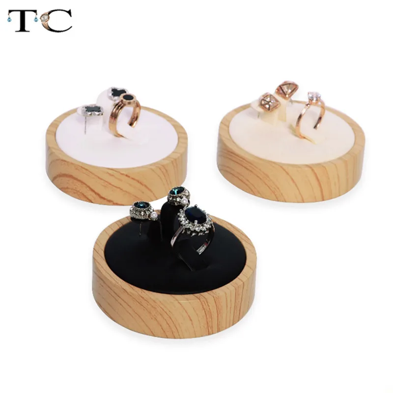 

Модная круглая конусная форма бамбуковая древесина искусственная кожа кольцо дисплей держатель ювелирные изделия стеллаж для демонстраци...
