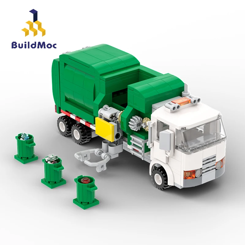

Buildmoc Technical Truck City Garbage Car Transporter MOC Sanitation Truck High Tech Building Blocks Bricks Toys For Children
