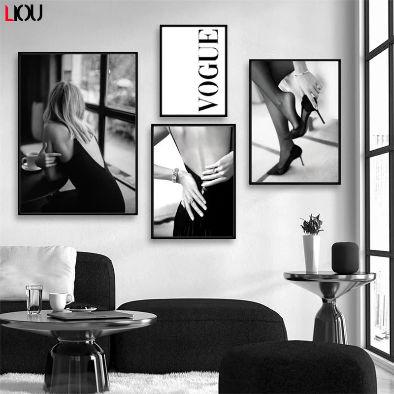Модный плакат черно-белая леди классическое художественное окошко Картина на