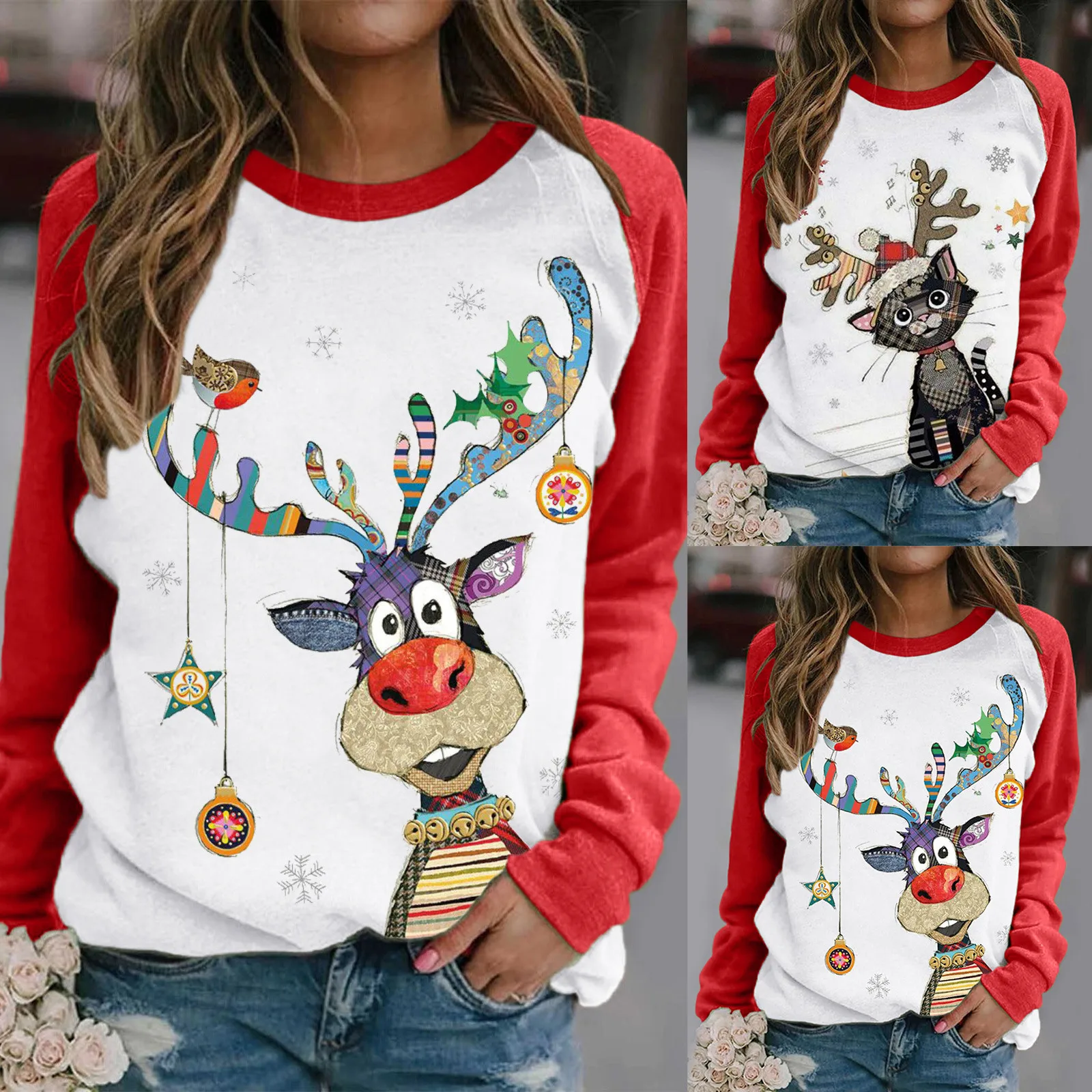 

Sweatshirt Woman Winter 2021 Chirstmas Elk Print Long-sleeved Sweatshirts Fashion Casual Loose Pullover Tops Moletom Feminino