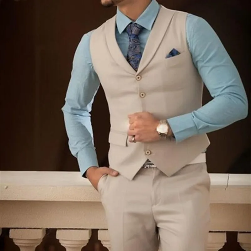 

2021 Fashion Champagne Men Suits Slim Fit costume homme 2 Piece Tuxedo Casual Custom Simple Suit Blazer Vestidos (Pants+Vest)