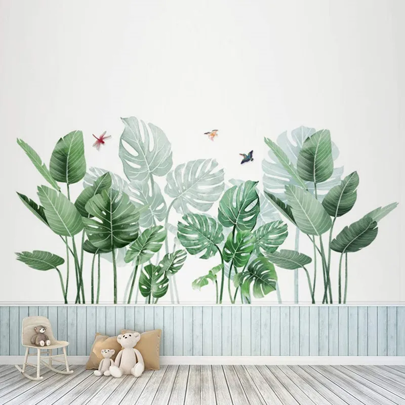 

Large Tropical Plant Leaves Space Cartoons Wall Stickers Living Room Wall Sticker Removable Art Decals Corner Decorating