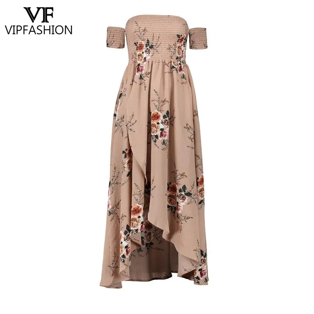 

VIP FASHION High Waist Casual Long Dress Sexy Wrapped Chest Irregular Dress Bohemian Slit Long Skirt Summer Off Shoulder Dress