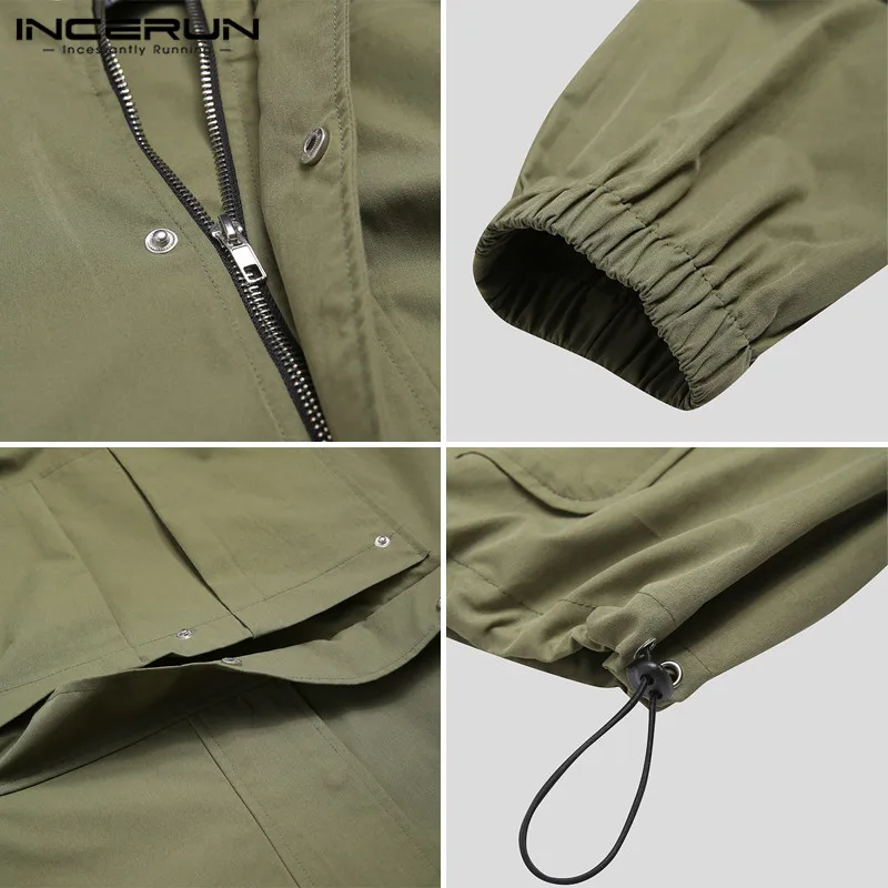 

Leisure Mult Pockets Hoodies INCERUN Men Fashion Zipper Sweatshirts Solid Color Hooded Outdoor Coats Man Long Sleeve Outwear 5XL