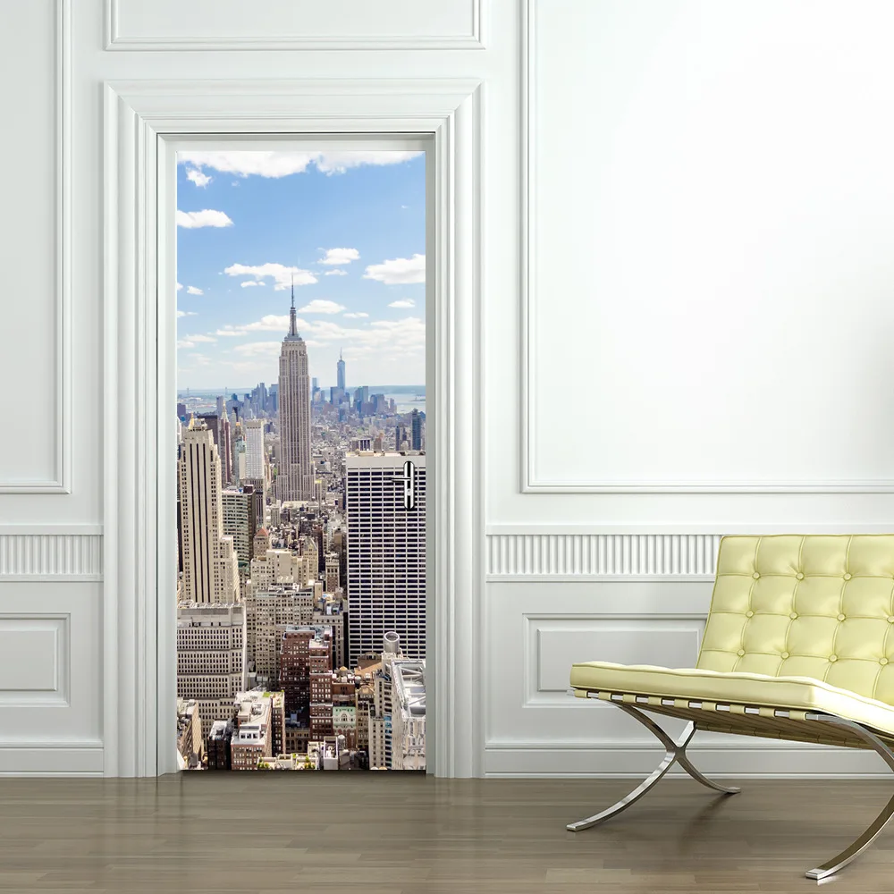 Funlife имитация 3D наклейка на дверь Нью Йорка Манхэттена деревянная