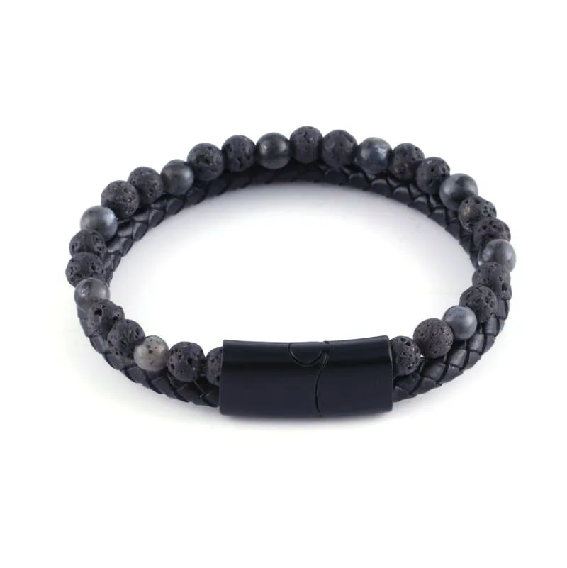 

Fashion Natural Stone Bracelet Leather Woven Bracelet Black Stainless Steel Magnetic Buckle Tiger Eye Bracelet Mens Jewelry